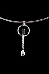 Spice / Ceremonial Spoon - Raw Double Terminated Blue Gem Apatite - 925 Cast Silver - Unique Hammer Textured - Crystal Pendant Necklace -