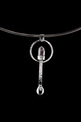 Spice / Ceremonial Spoon - Natural Himalayan rutile Quartz Point - 925 Cast Silver - Unique Hammer Textured - Crystal Pendant Necklace -