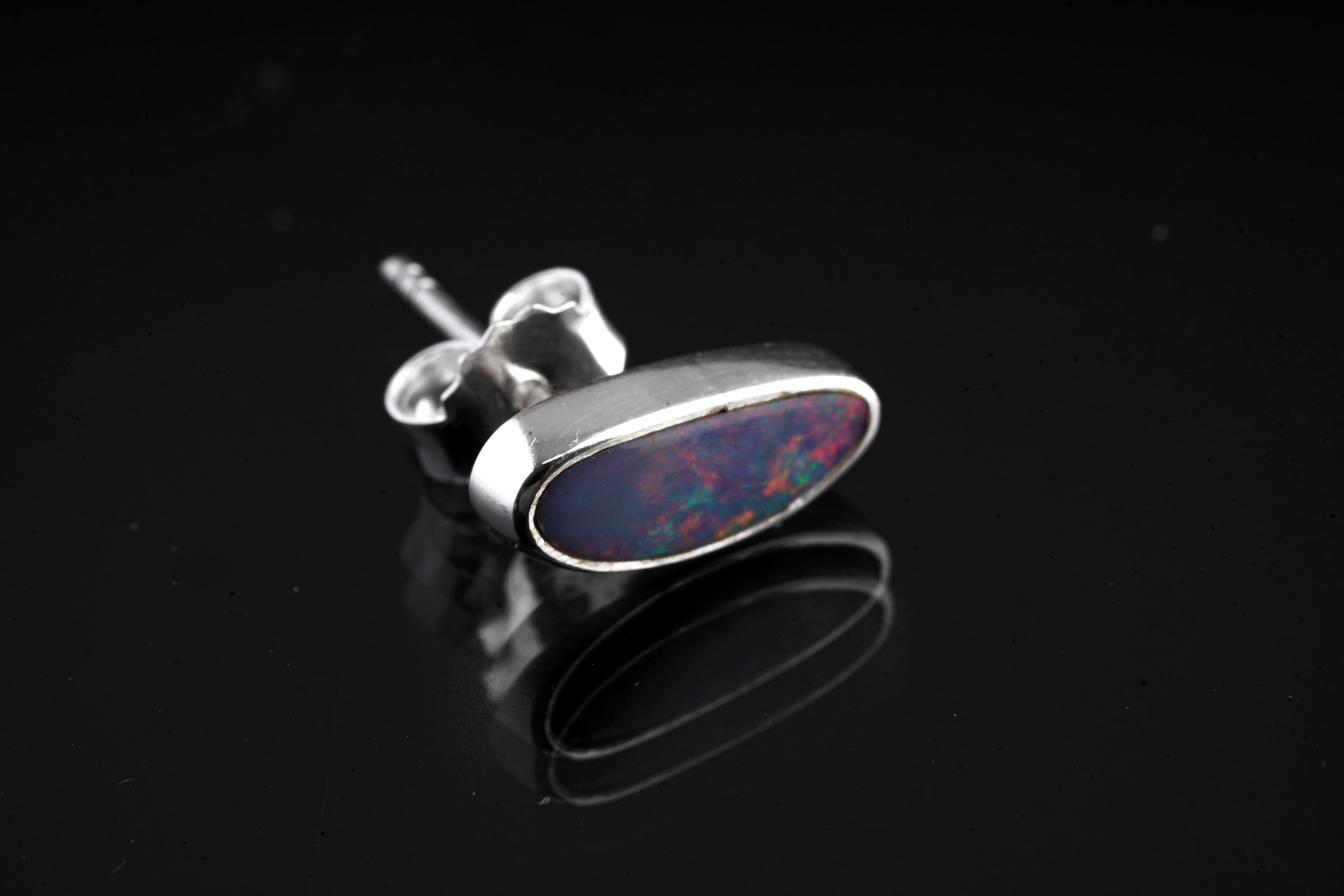 Galactic Australian Opal Doublet - In many Shades of Blue and lots of Fiery Sparkles - Fine silver pin - Sterling Silver Stud Earrings