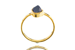 Gemmy Australian Fossicked Natural Sapphire - Stack Crystal Ring - Size 6 US - Gold Plated 925 Sterling Silver - Thin Band Hammer Textured