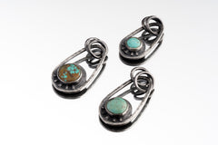 Round Royston Turquoise Cab - Solid Oxidised Textured Sterling Silver - Rustick Boho Oval Sun / Moon - Pendant Crystal Necklace