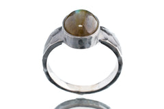 Labradorite Cabochon - Unisex / Men - Large Crystal Ring - Size 11 US - 925 Sterling Silver - Hammer Textured & Oxidised