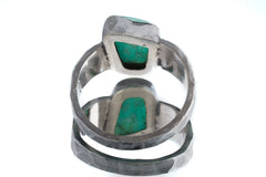 Gem Grade freeform Amazonite - Men's/Unisex Large Crystal Ring - Size 11 3/4 US - 925 Sterling Silver - Hammer Textured & Oxidised