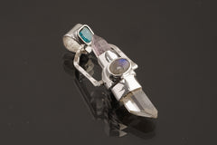 Himalayan Quartz & Amethyst Point with a Aquamarine, Labradorite and Apatite - Sterling Silver Set - Spinning Crystal Pendant