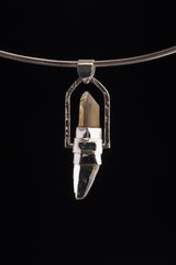 Himalayan Lazer & Lemurian Citrine with a Blue Tourmaline, Labradorite and Raw Emerald- Sterling Silver Set - Spinning Crystal Pendant