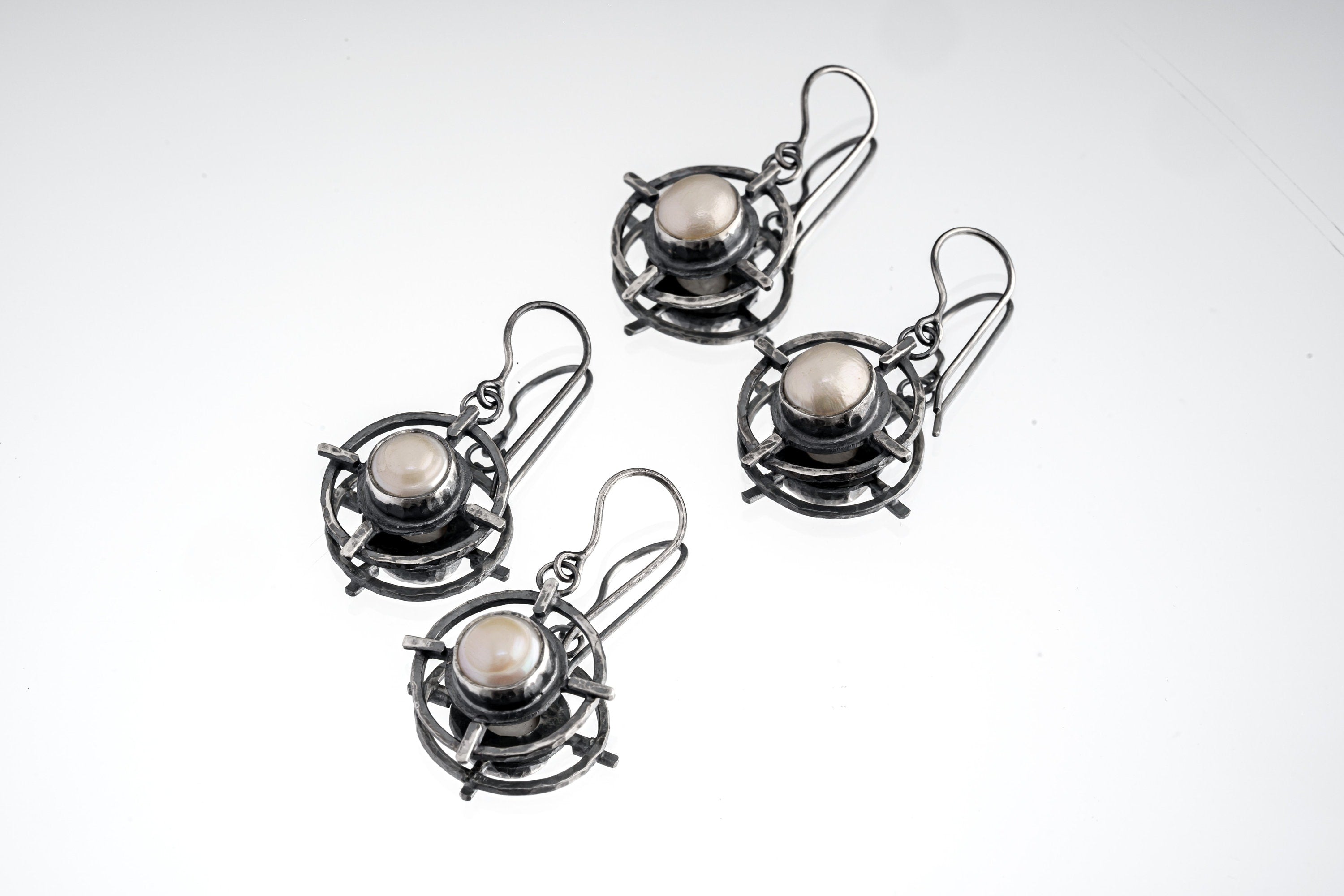 South Sea Pearls - Oxidised Rustick Boho Vibe - 925 Sterling Silver - Intricately Layered & Textured Old World Vibe Earring