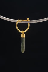 Natural Green Himalayan Tourmaline Wand - Gold Plated Sterling Silver - Solid V Clasp Hoop Earring - No.2