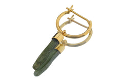 Natural Green Himalayan Tourmaline Wand - Gold Plated Sterling Silver - Solid V Clasp Hoop Earring - No.2