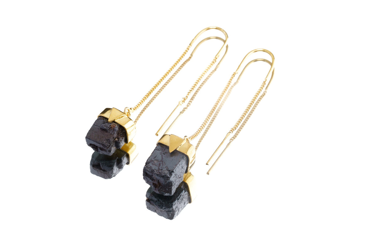 Australian Cubic Pyrite - Gold Plated Sterling Silver - Dangle Thread Hook Earring Pair NO. 3