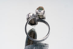 Aquamarine & Gem Tourmaline- 925 Sterling Silver - Double Stone - Textured, Oxidised - Open Ring Band - Adjustable US 4-10 - NO/6