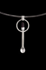 Pink Tourmaline Wand - Small Spice / Ceremonial Spoon - Solid 925 Cast Silver - Unique Brush Textured - Crystal Pendant Necklace -