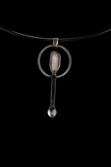 Large Pearl - Spice / Ceremonial Spoon - 925 Cast Silver - Unique Brush Textured - Crystal Pendant Necklace -