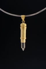 Cut Citrine Generator Quartz - Sizable Solid Capsule Locket - Stash Urn - Textured & Gold Plated Sterling Silver Pendant