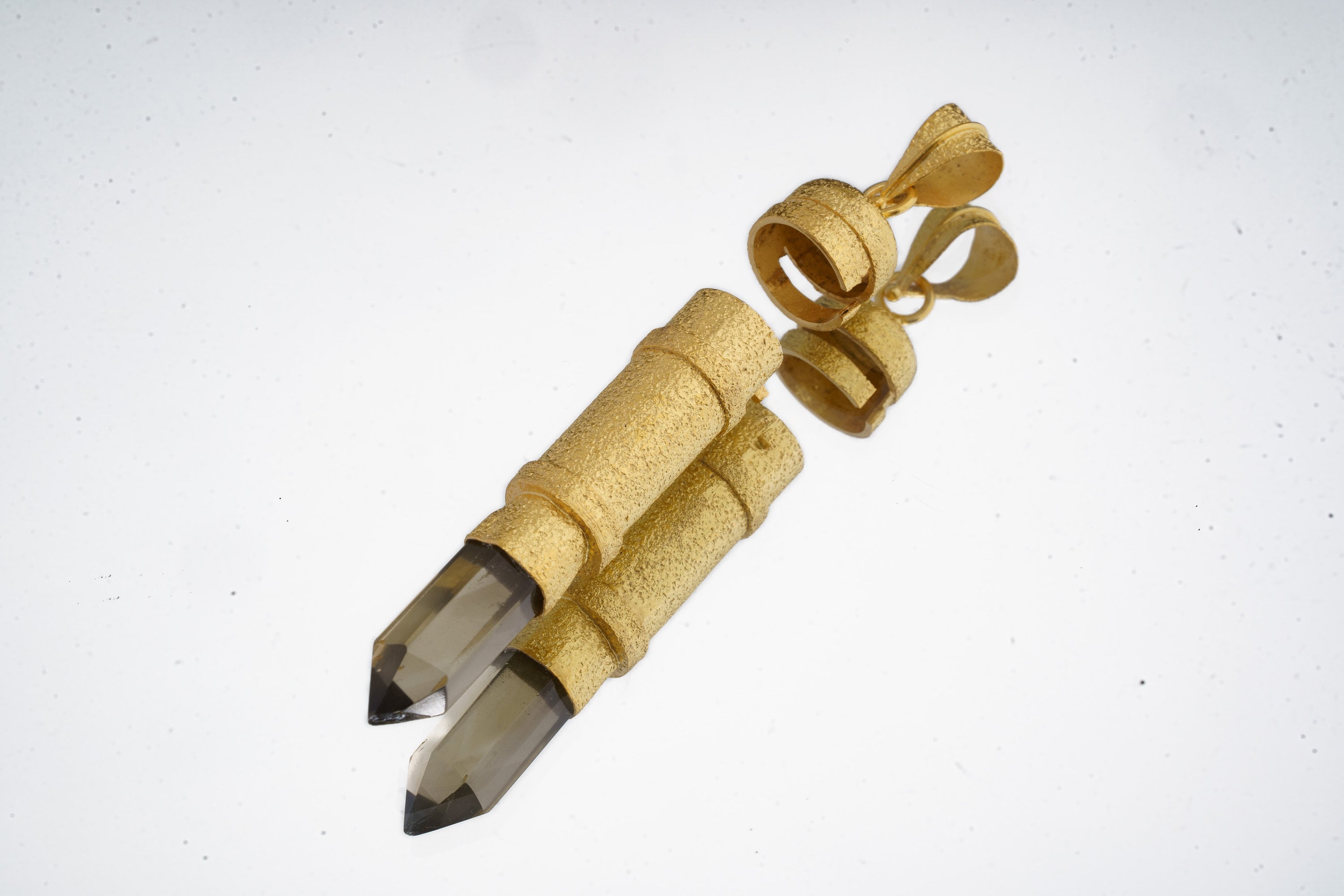 Cut Citrine Generator Quartz - Sizable Solid Capsule Locket - Stash Urn - Textured & Gold Plated Sterling Silver Pendant - No 07