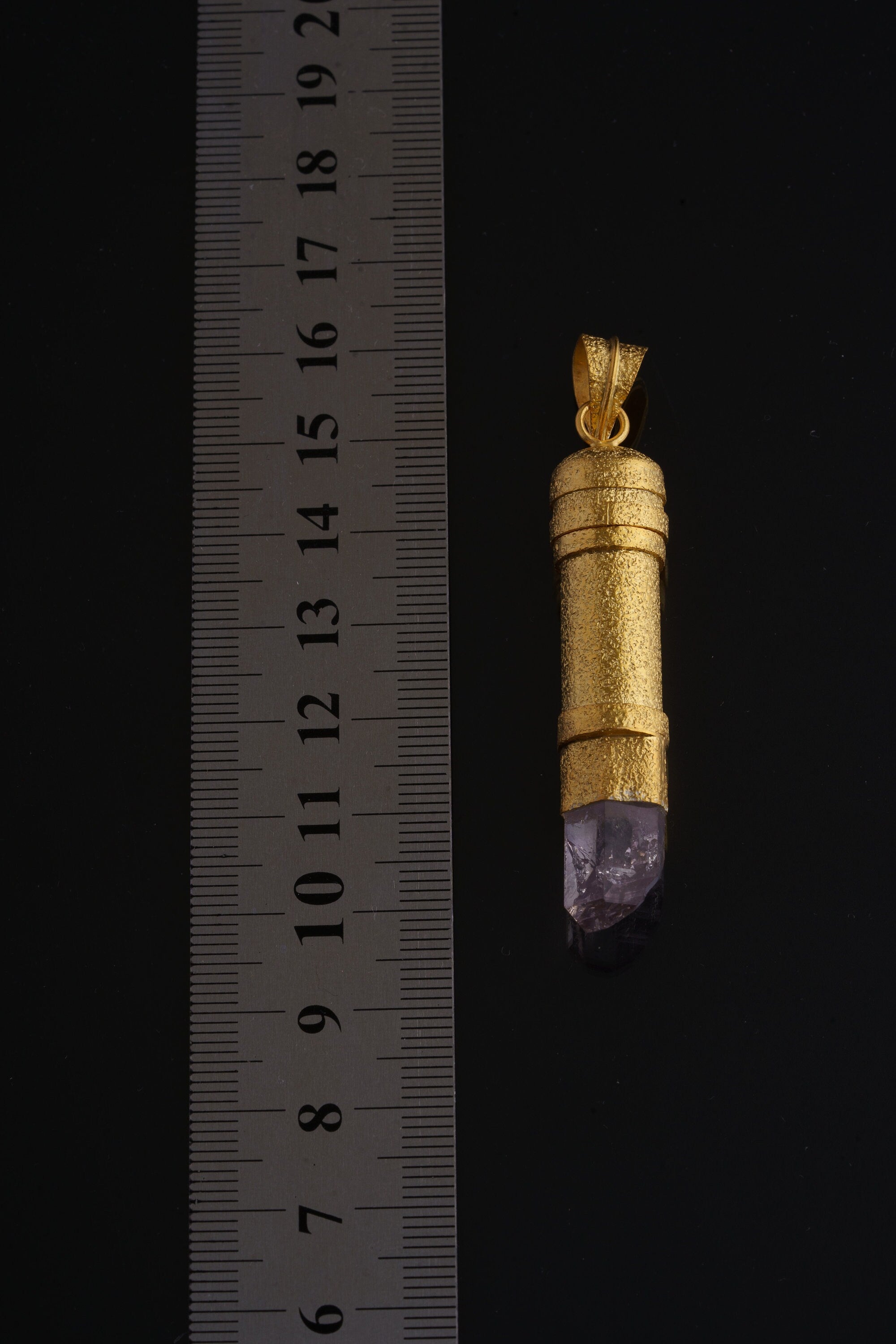 Enhydro Vera Cruz Amethyst Quartz - Sizable Solid Capsule Locket - Stash Urn - Textured & Gold Plated Sterling Silver Pendant - No 14
