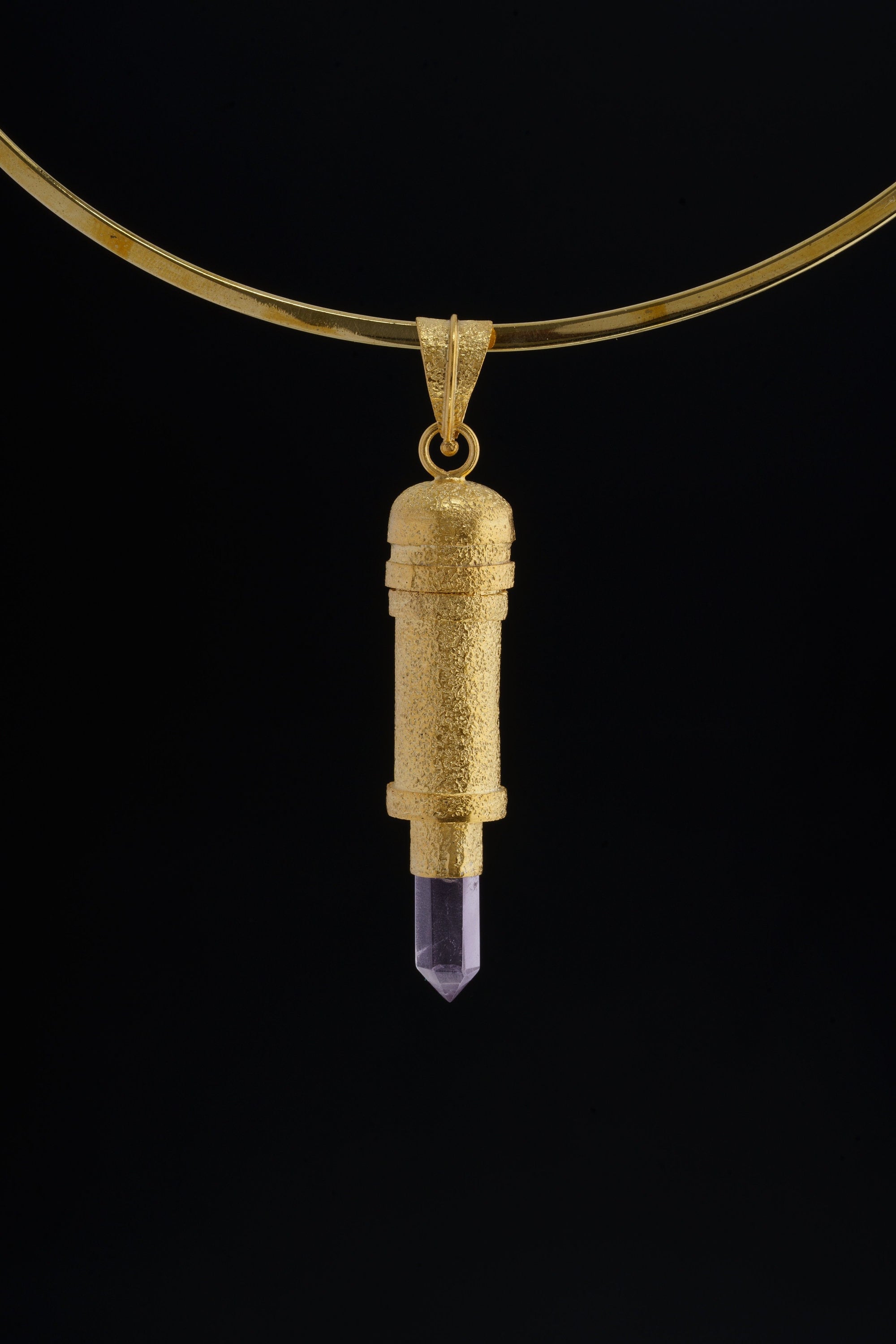Cut Amethyst Generator Quartz - Sizable Solid Capsule Locket - Stash Urn - Textured & Gold Plated Sterling Silver Pendant - No 23
