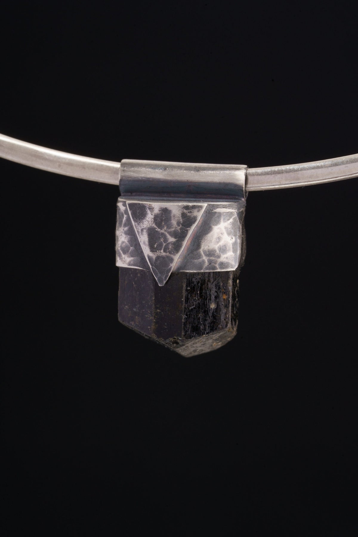 Himalayan Terminated Black Dravite Tourmaline Gem - Stack Pendant -Textured & oxidised - 925 Sterling Silver - Crystal Necklace - No. 12