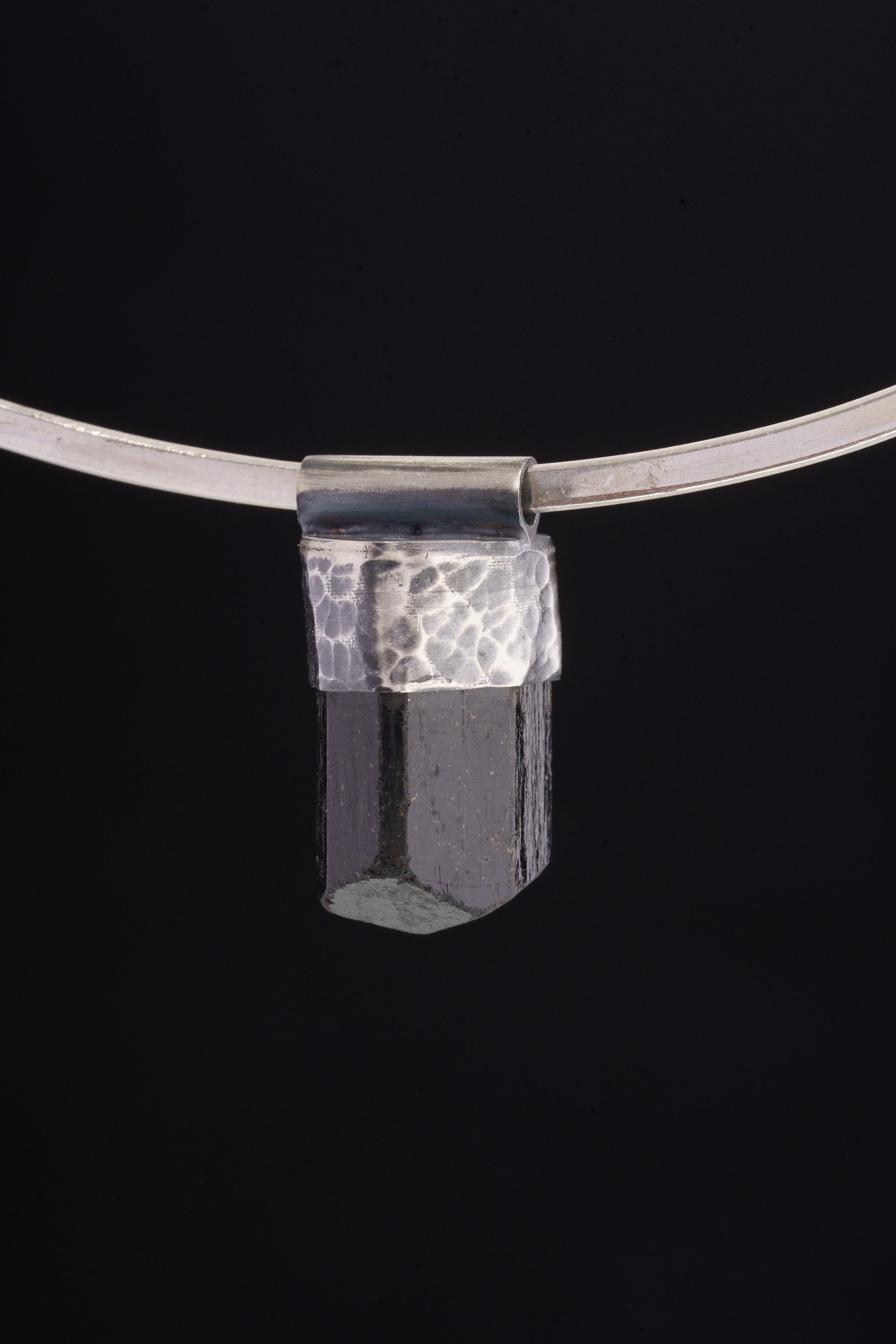 Himalayan Terminated Black Dravite Tourmaline Gem - Stack Pendant -Textured & oxidised - 925 Sterling Silver - Crystal Necklace - No. 22