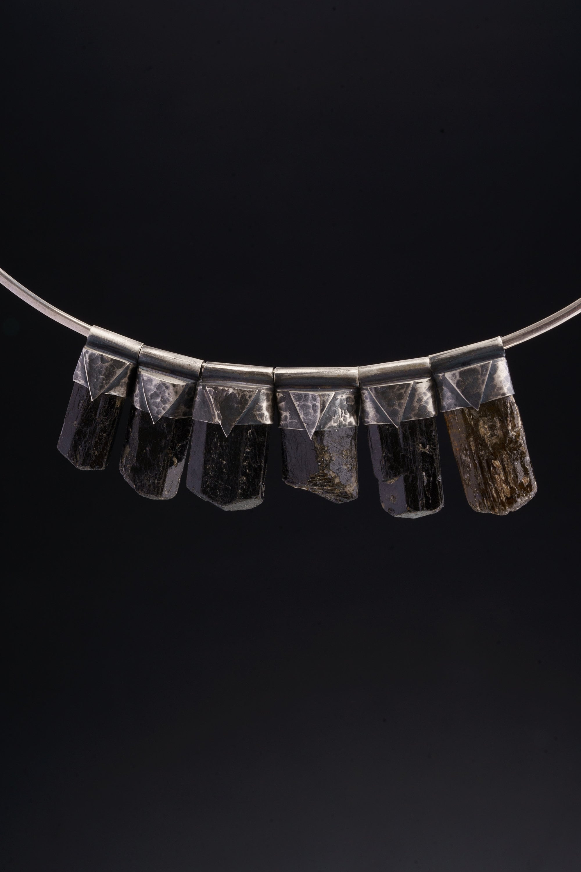 Himalayan Terminated Black Dravite Tourmaline Gem - Stack Pendant - Textured & oxidised - 925 Sterling Silver - Crystal Necklace - No.40