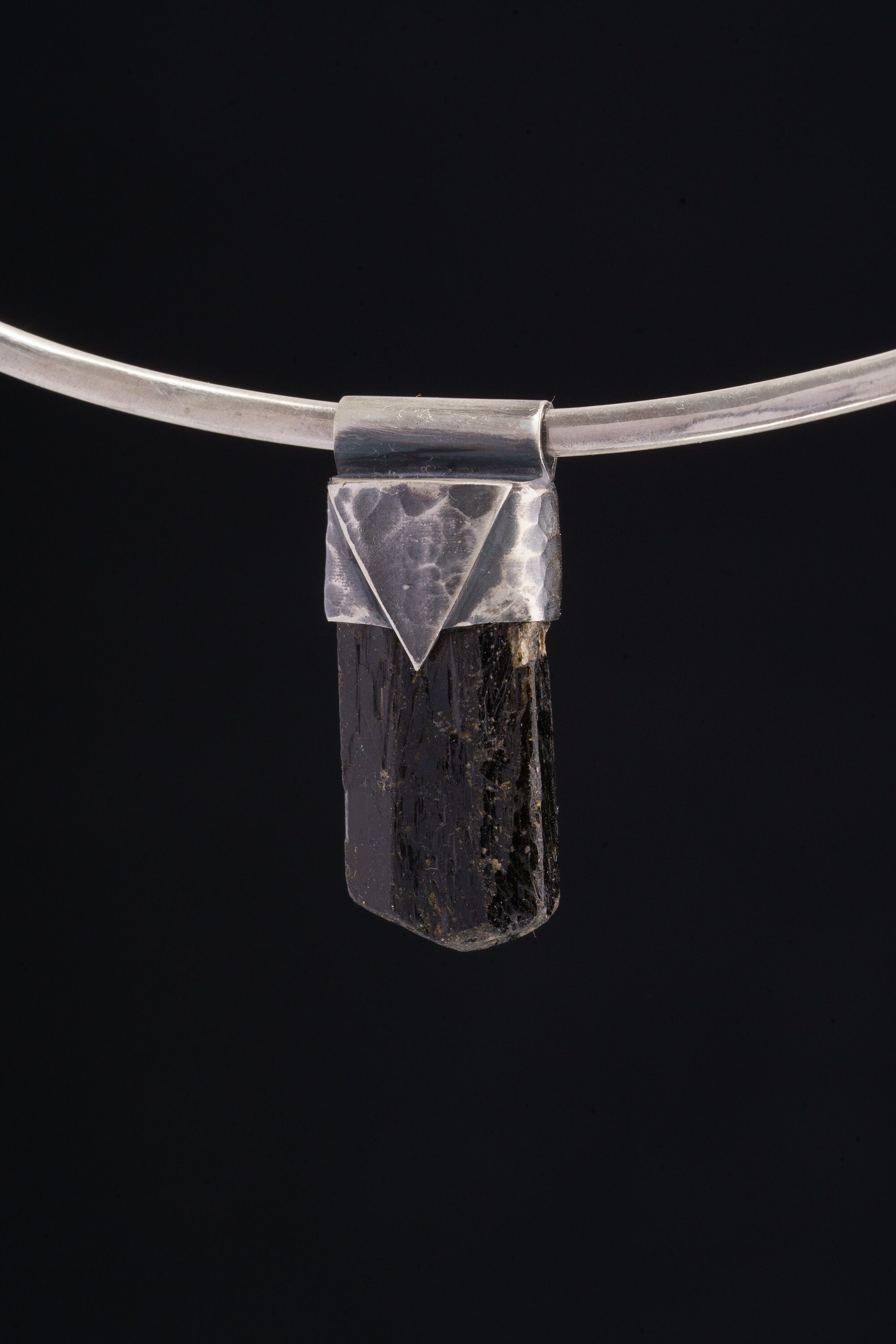 Big Himalayan Terminated Black Dravite Tourmaline Gem - Stack Pendant - Textured & oxidised - 925 Sterling Silver - Crystal Necklace - No.27