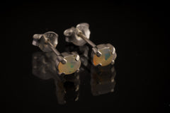 Faceted Ethiopian Opal - Claw Set Sterling Silver - Stud Earrings