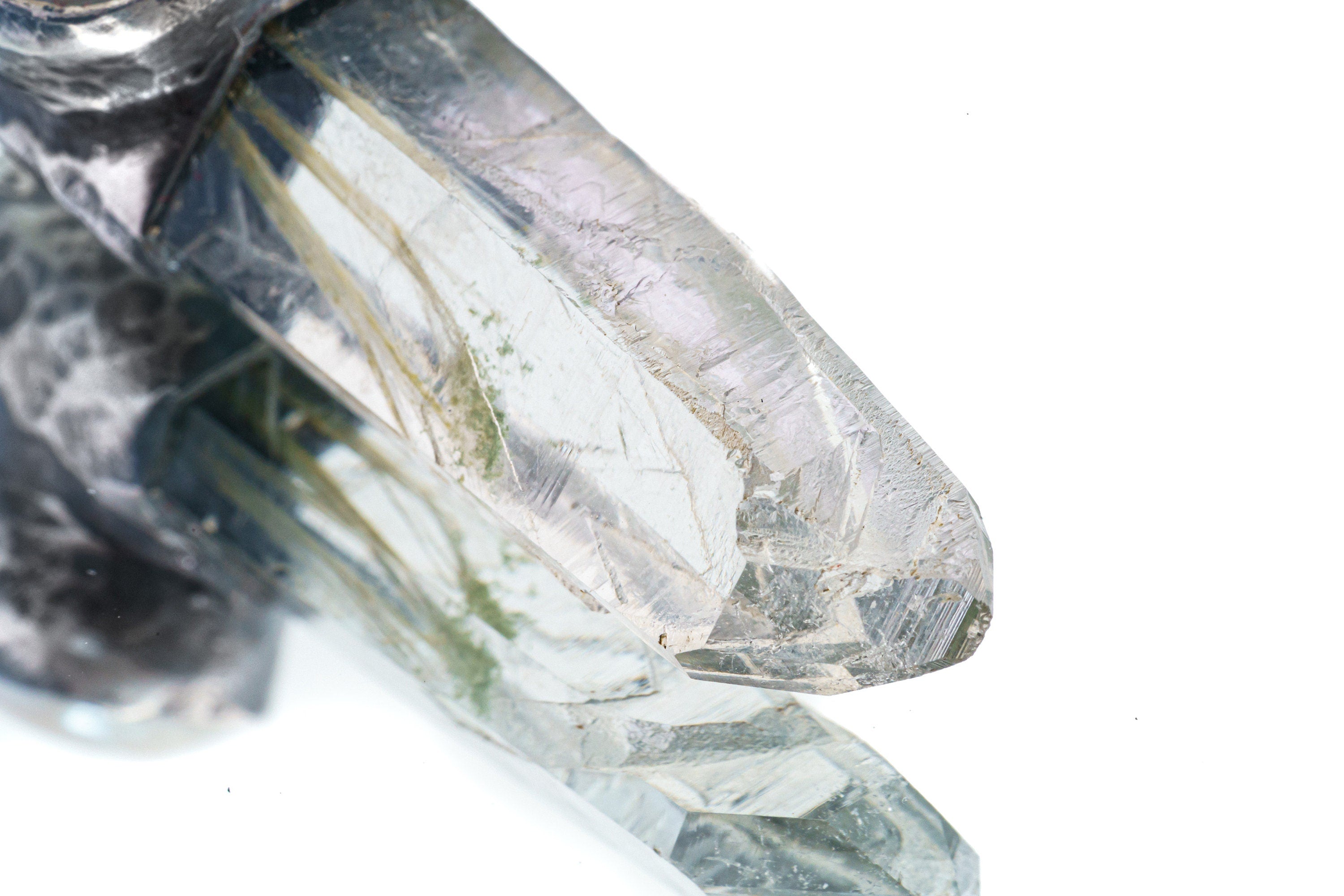 NEPLAE Yellow Rutile Laser Chlorite Quartz Point with a South Sea Pearl - Stack Pendant - Textured & Oxidised 925 Sterling Silver - NO 1