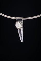 Nepali Lemurian Super Clear Edged Laser Quartz Point with a South Sea Pearl - Stack Pendant - Textured & Oxidised 925 Sterling Silver - NO12
