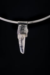 Nepali Lemurian Drusy Laser Quartz Point with a South Sea Pearl - Stack Pendant - Textured & Oxidised 925 Sterling Silver - NO16