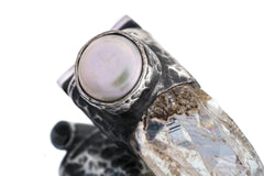 NEPLAE Brown Chlorite Twin Quartz Point with a South Sea Pearl - Stack Pendant - Textured & Oxidised 925 Sterling Silver - NO18