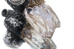NEPLAE Brown Chlorite Twin Quartz Point with a South Sea Pearl - Stack Pendant - Textured & Oxidised 925 Sterling Silver - NO18