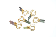 Natural Green Himalayan Tourmaline Wand - Gold Plated Sterling Silver - Solid V Clasp Hoop Earring - No.2