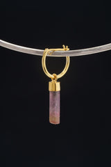 Natural Pink Himalayan Tourmaline Wand - Gold Plated Sterling Silver - Solid V Clasp Hoop Earring - No.6