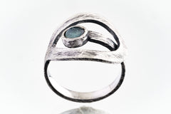 Semi Polished Apatite - 925 Sterling Silver - Heavy Set Adjustable Loop Ring - Scratch Textured - Size 5-9 US - NO/1