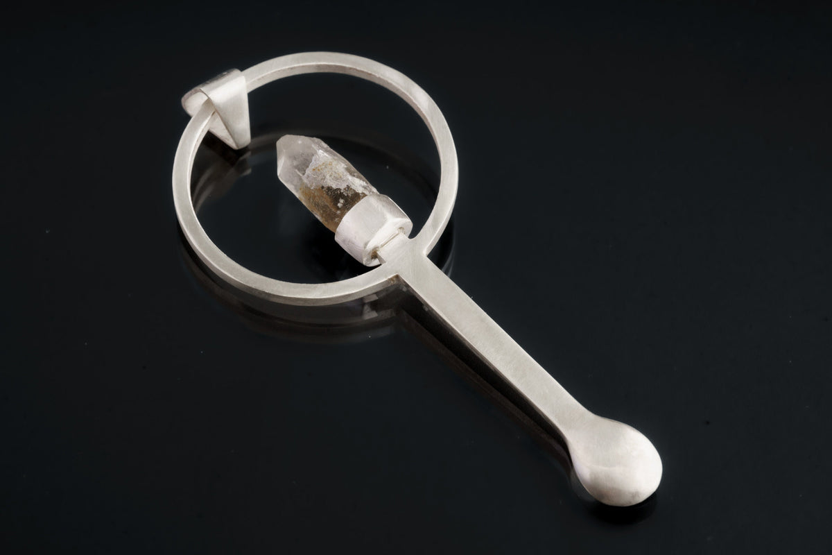 Australian Natural Citrine Quartz Point - Spice / Ceremonial Spoon - 925 Cast Silver - Unique Brush Textured - Crystal Pendant Necklace