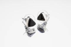 Onyx Stud - organic shaped Pair - Sterling Silver - Polished Finish - Freeform Earring Studs
