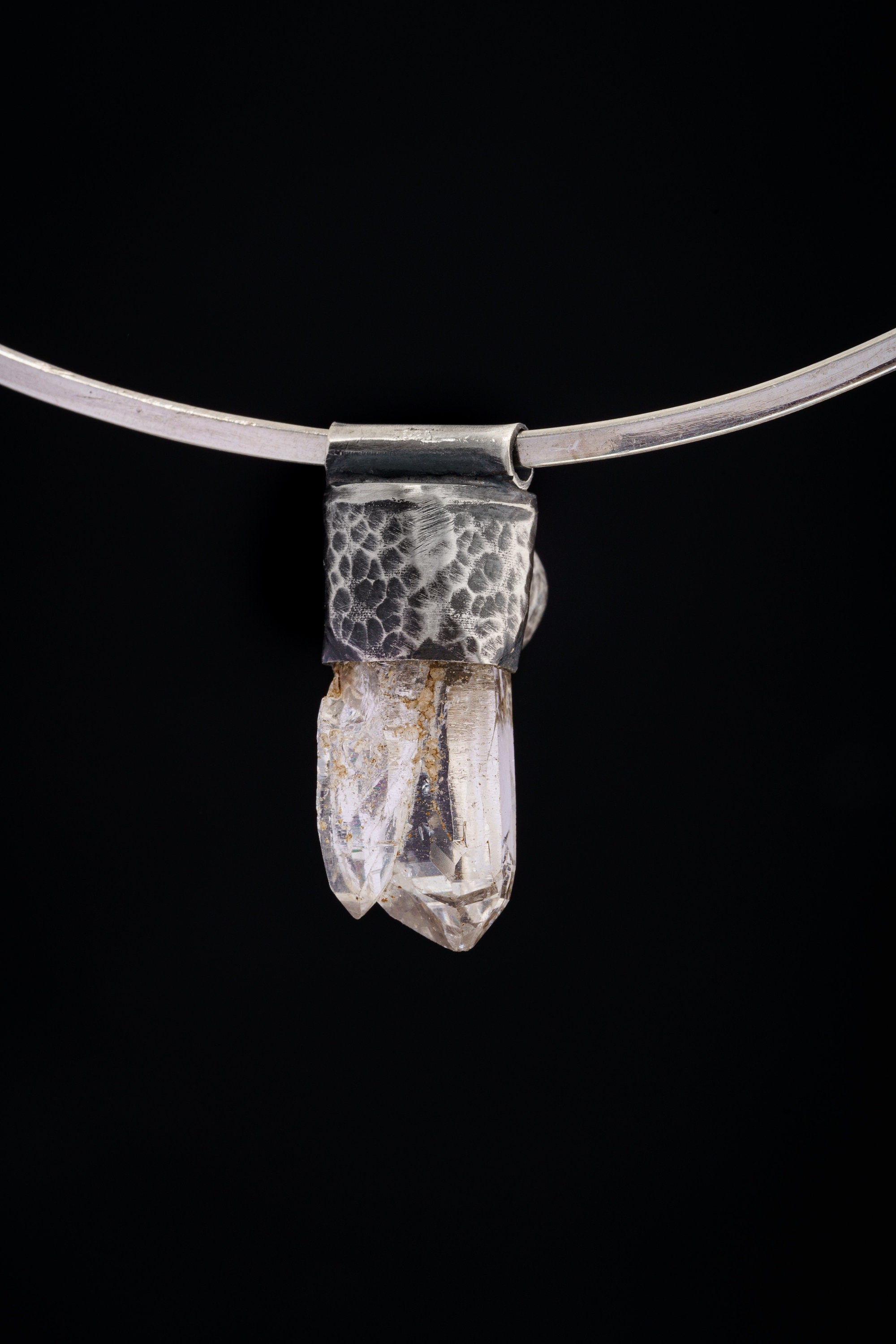 NEPLAE Brown Chlorite Twin Quartz Point with a South Sea Pearl - Stack Pendant - Textured & Oxidised 925 Sterling Silver - NO18