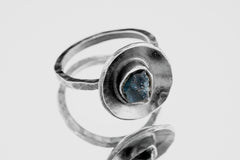 Raw Australian Fossicked River Tumbled Gem Sapphire- Oxidised Rustick Textured Dome Set- 925 Sterling Silver - Crystal Ring