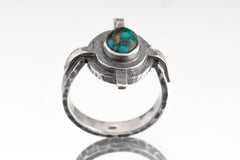 Himalayan Turquoise - Oxidised Rustick Boh Old World Feel - 925 Sterling Silver - Heavy Set Textured Ring - LIMITED EDITION -