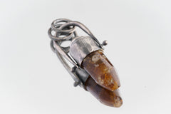 Polished Gem Dravite Brown Tourmaline with Flashy Labradorite - Sterling Silver Set - Hinged / Spinning Crystal Pendant