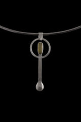 River Tumbled Australian Peridot - Spice / Ceremonial Spoon - 925 Cast Silver - Unique Brush Textured - Crystal Pendant Necklace -