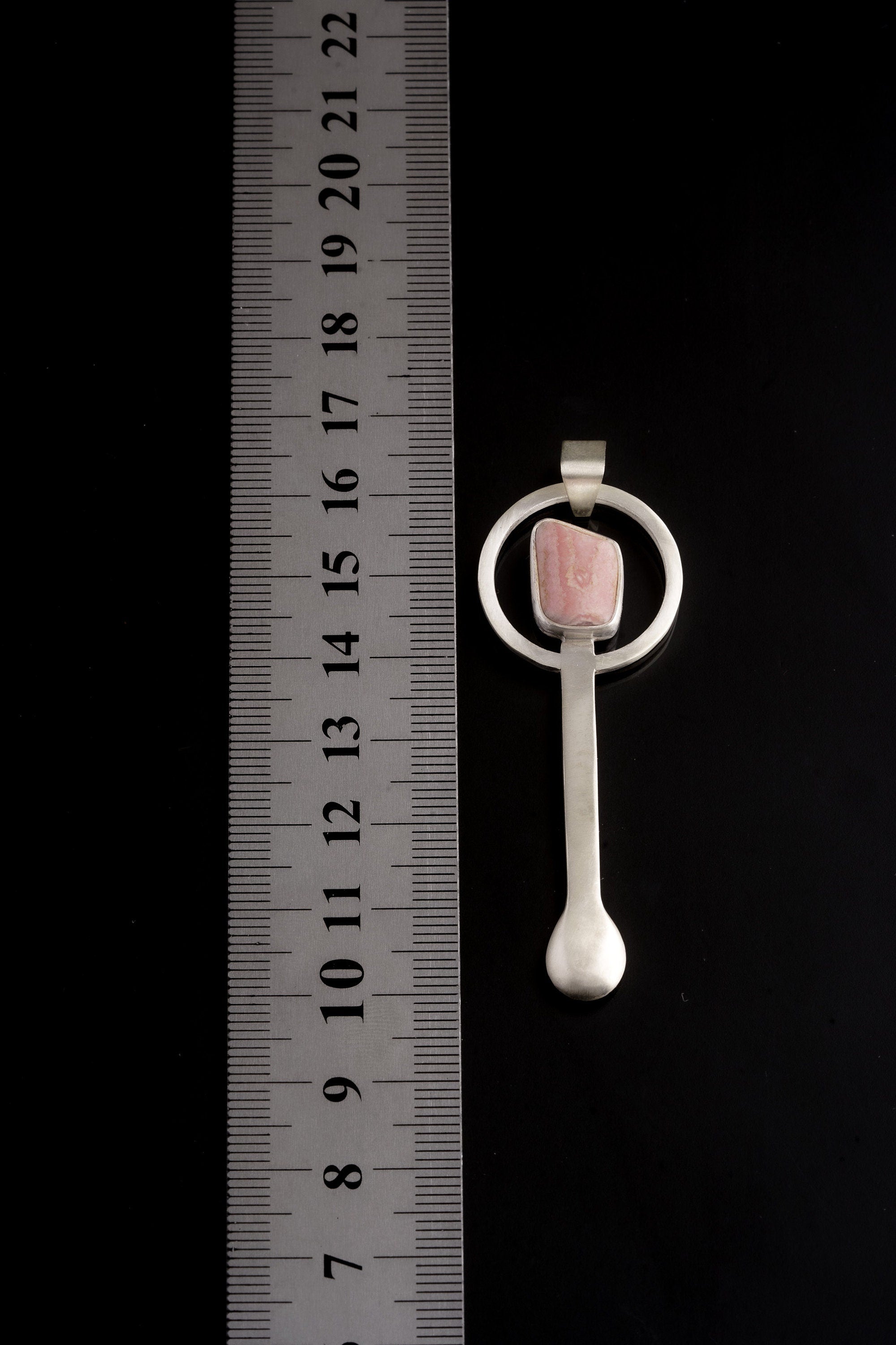 Rhodochrosite - Spice / Ceremonial Spoon - 925 Cast Silver - Unique Hammer Textured - Crystal Pendant Necklace -