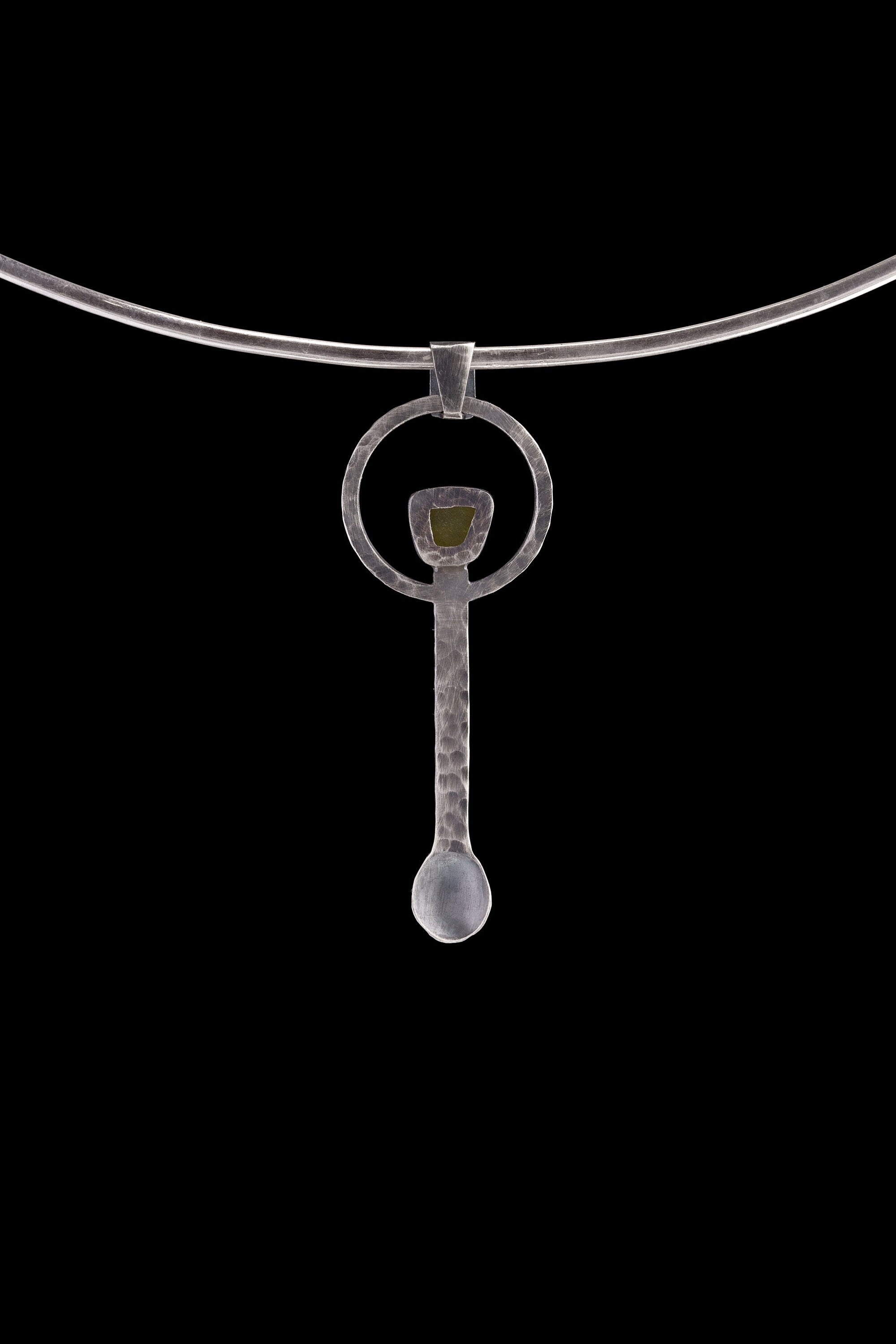 Australian Peridot - Spice / Ceremonial Spoon - 925 Cast Silver - Oxidised Hammer Textured - Crystal Pendant Necklace