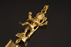 Himalayan Specialty Quartz - Unique Line Texture Golden Brass Set - Dancing Shiva Cast - Robust Dangling Talisman Pendant