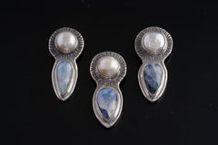 Elegant Venus Figurine Pendant with Blue Moonstone and South Sea Pearl - Stack Pendant - Textured 925 Sterling Silver