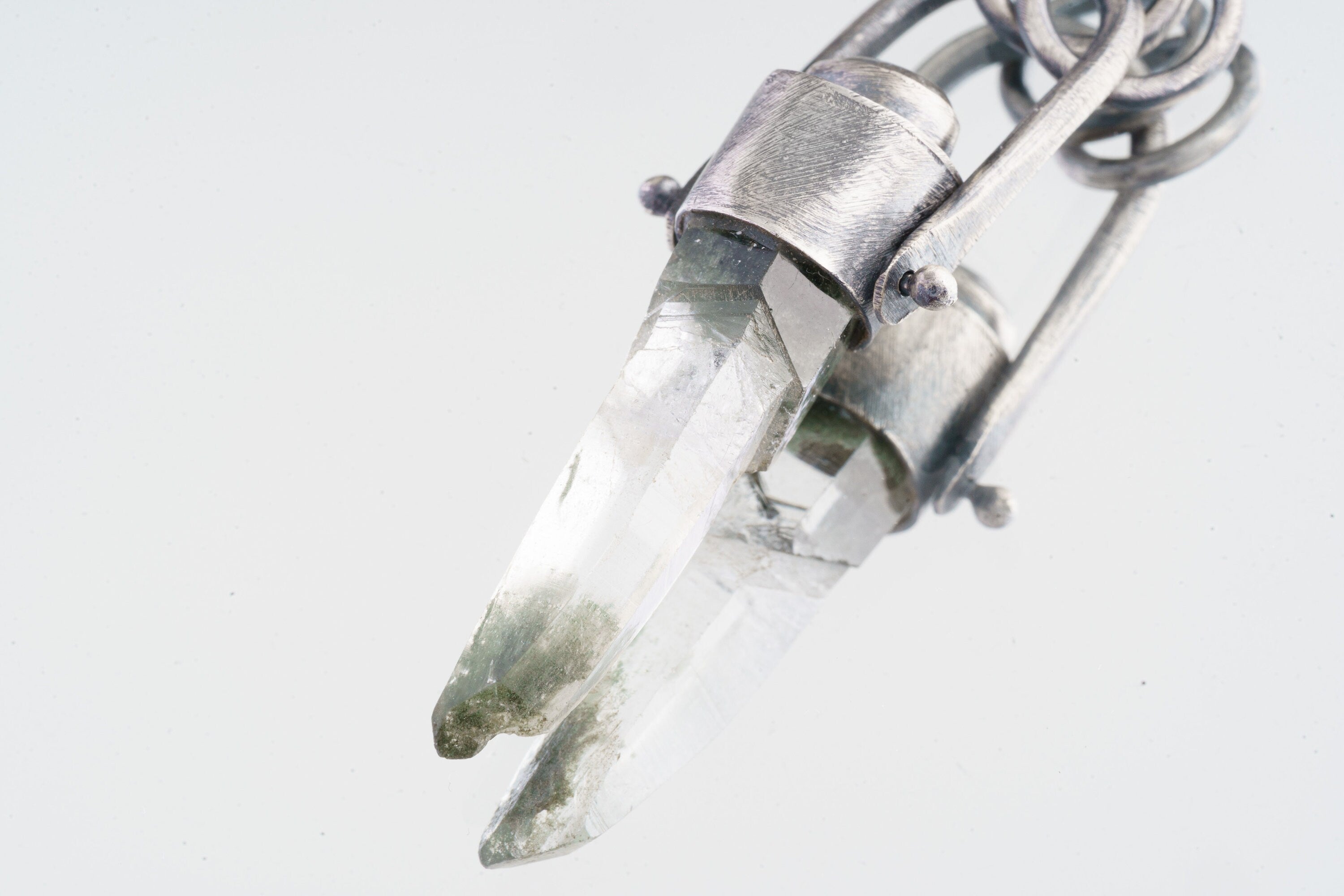 Himalayan Rutile Laser Chlorite Quartz with Flashy Labradorite, - Sterling Silver Set - Spinning Crystal Pendant
