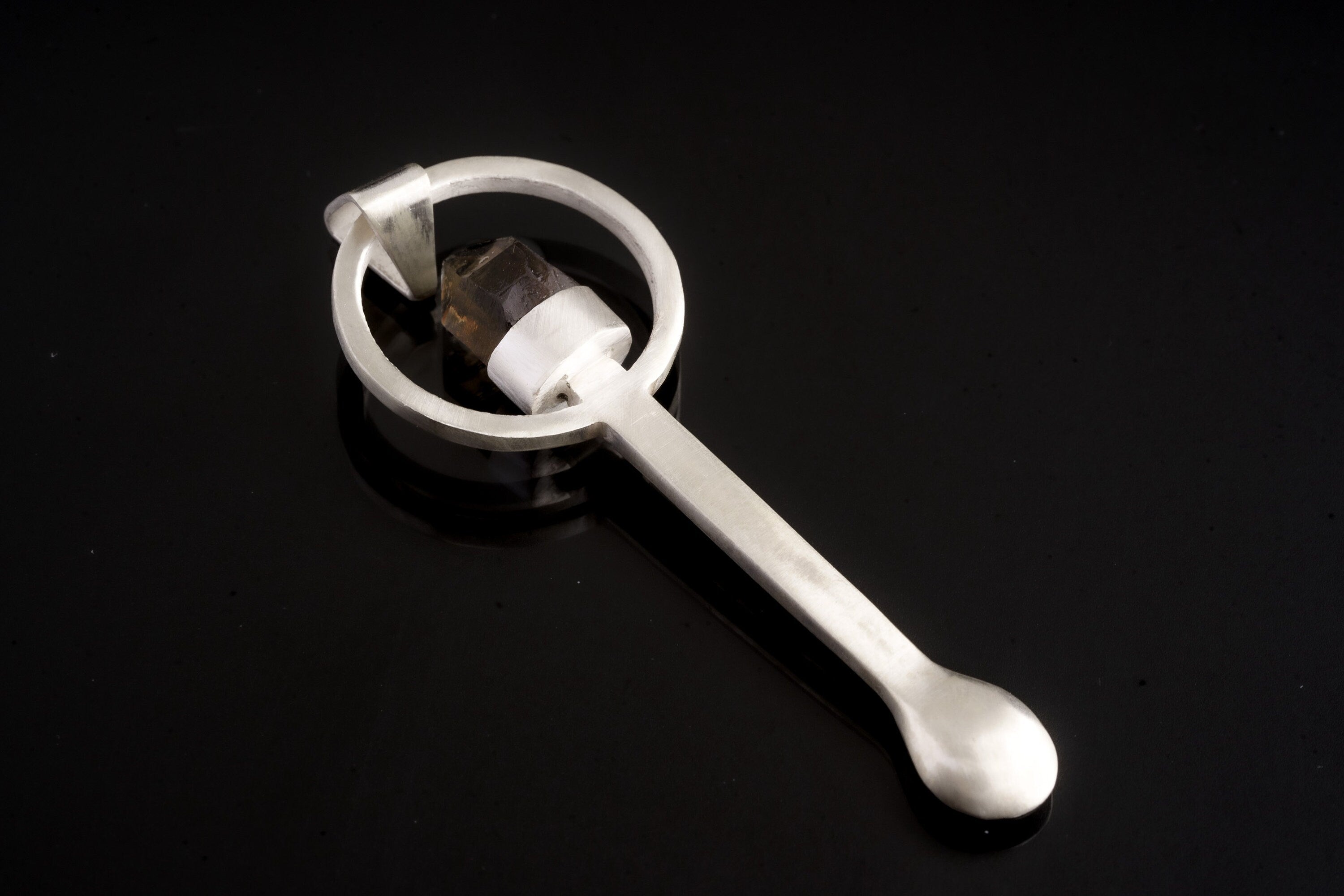 Australian Citrine Quartz Point - Spice / Ceremonial Spoon - 925 Cast Silver - Unique Hammer Textured - Crystal Pendant Necklace -