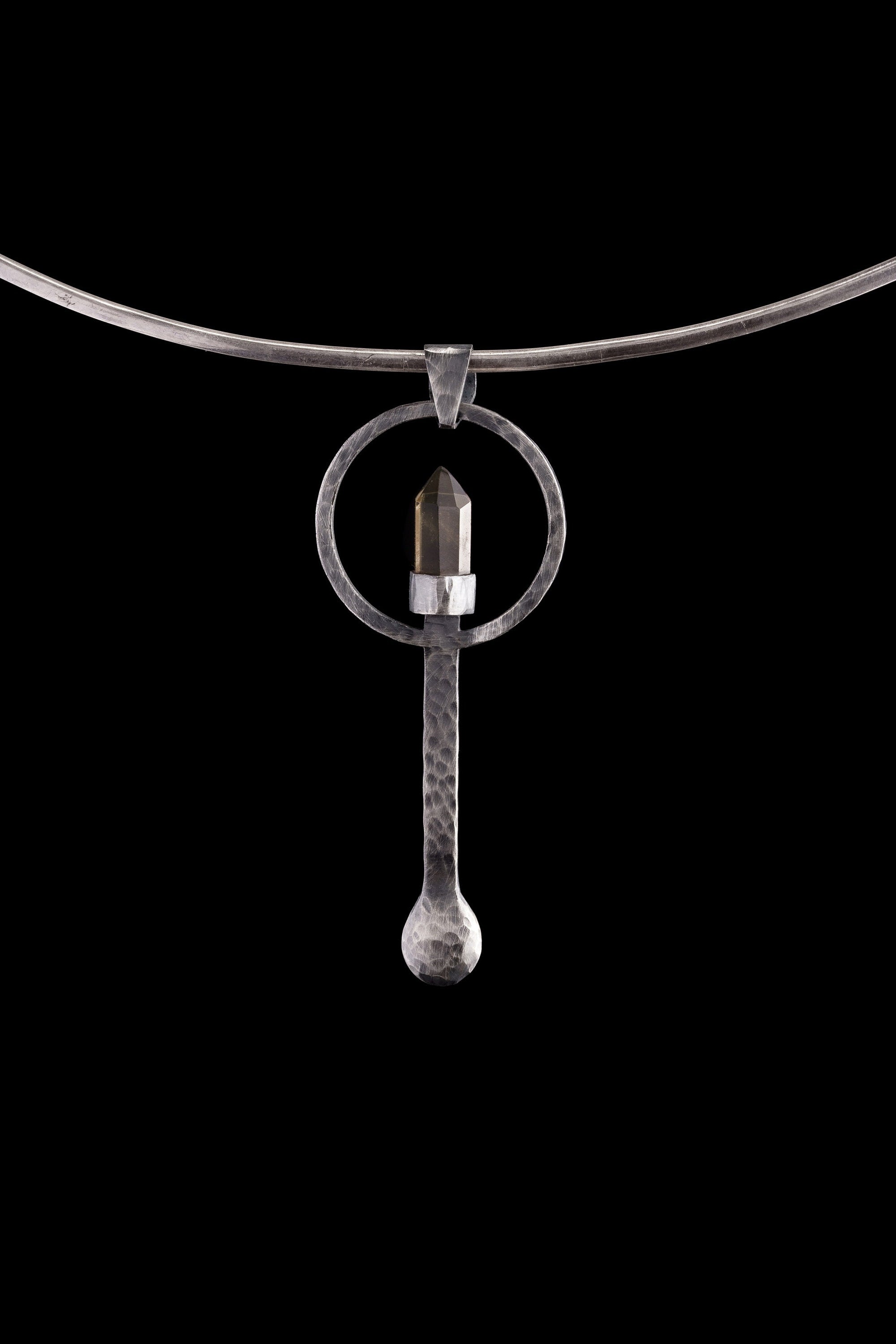 Cut Citrine Generator - Spice / Ceremonial Spoon - 925 Cast Silver - Oxidised Hammer Textured - Crystal Pendant Necklace