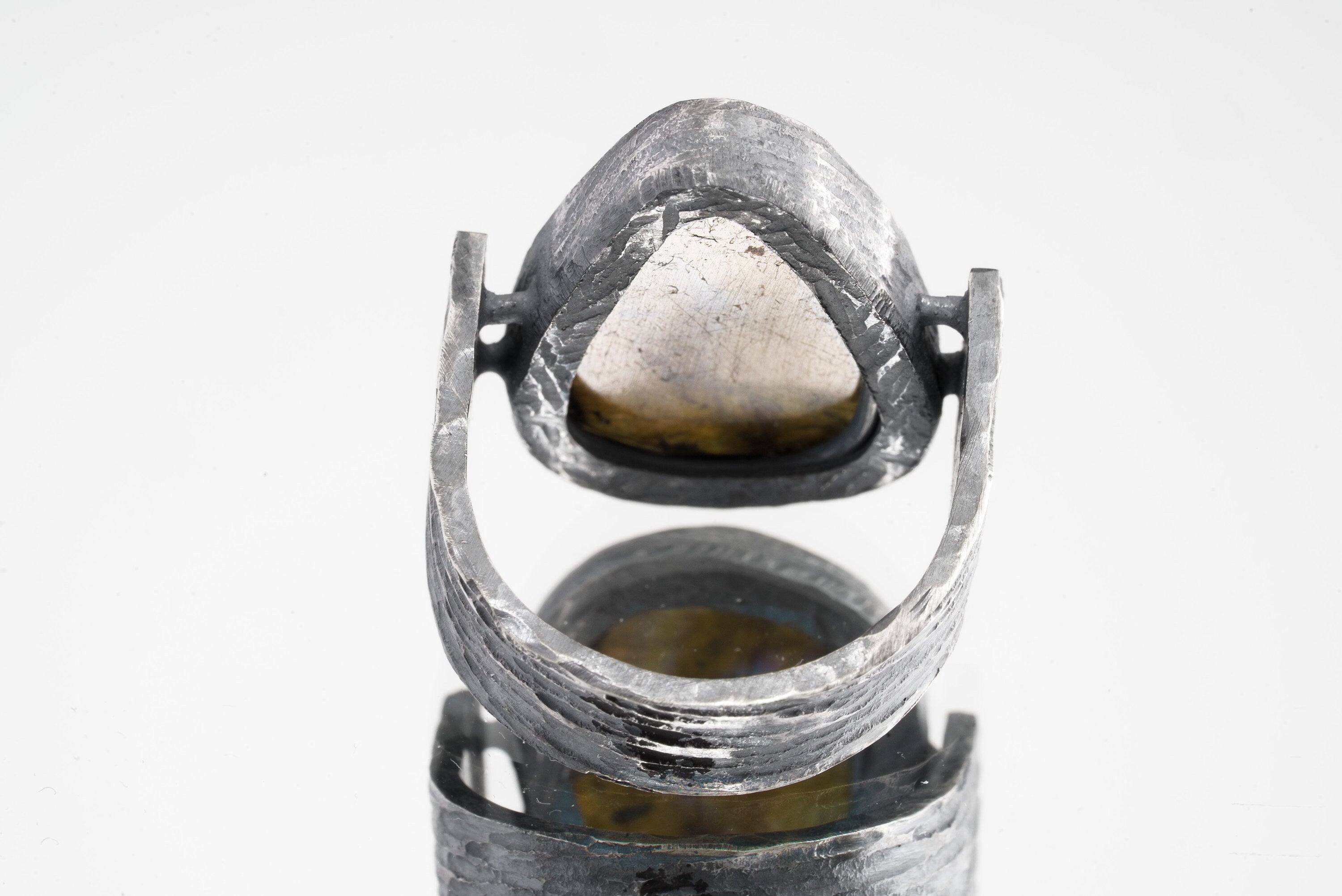 Golden Rutile Quartz - Rustic Comfortable Crystal Ring - Size 9 1/2 US - 925 Sterling Silver - Abstract Textured & Oxidised