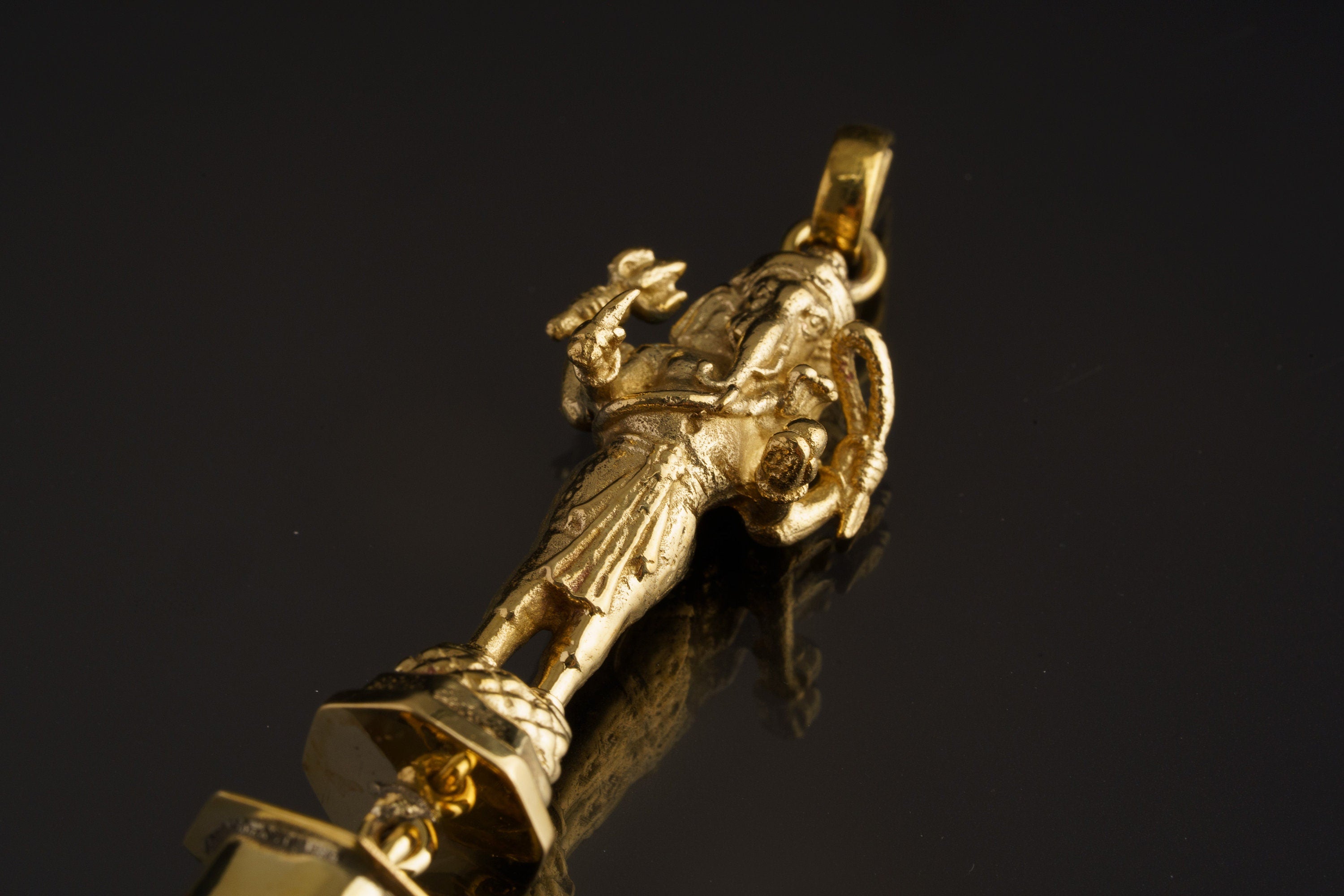 Himalayan Specialty Quartz - Shiny Golden Brass Set - Standing Lord Ganesha Cast - Robust Dangling Talisman Pendant