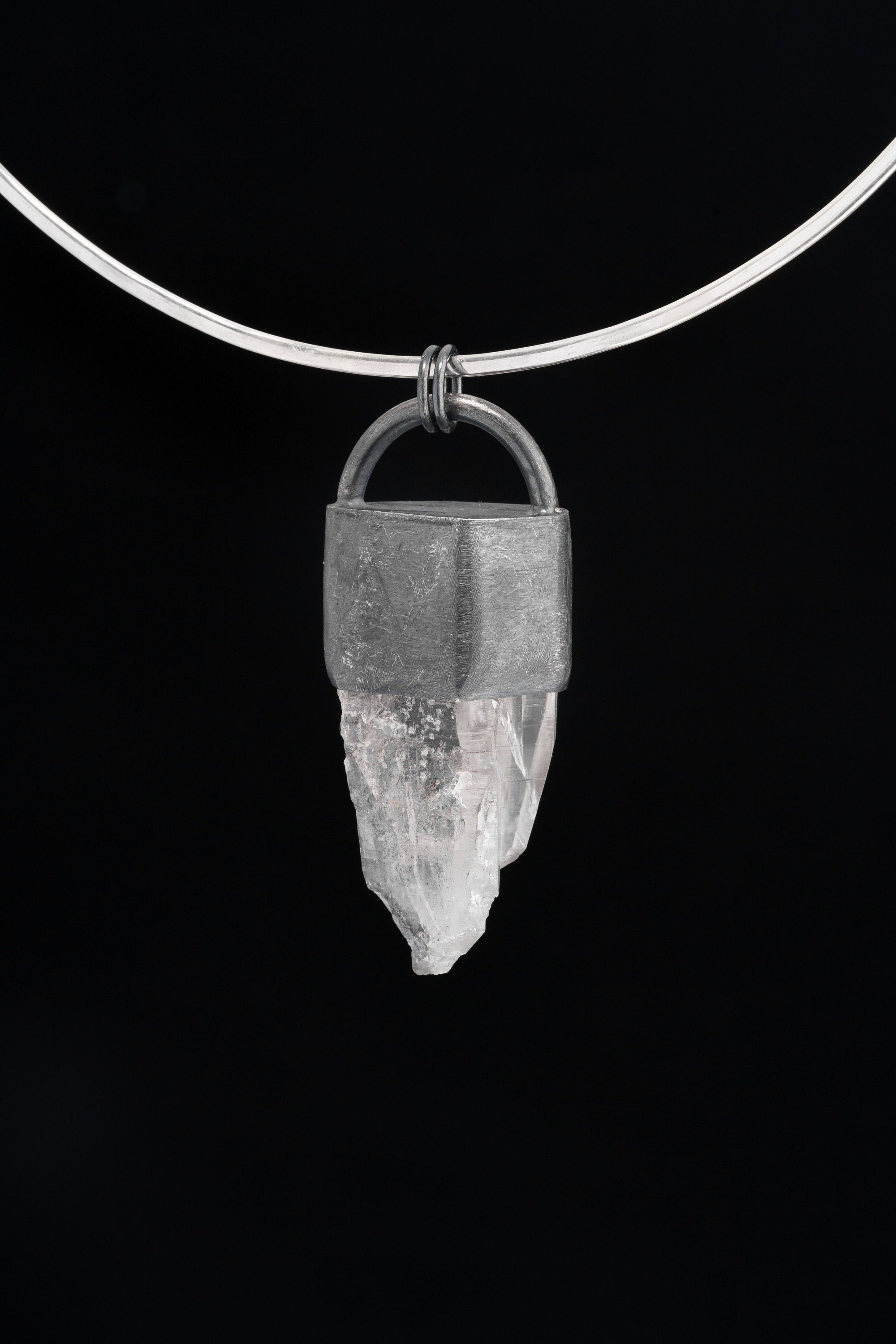 Radiant Pyrite Cave Himalayan Laser Quartz- Strong/Industrial - Oxidised Sterling Silver Brushed - Crystal Pendant Neckpiece